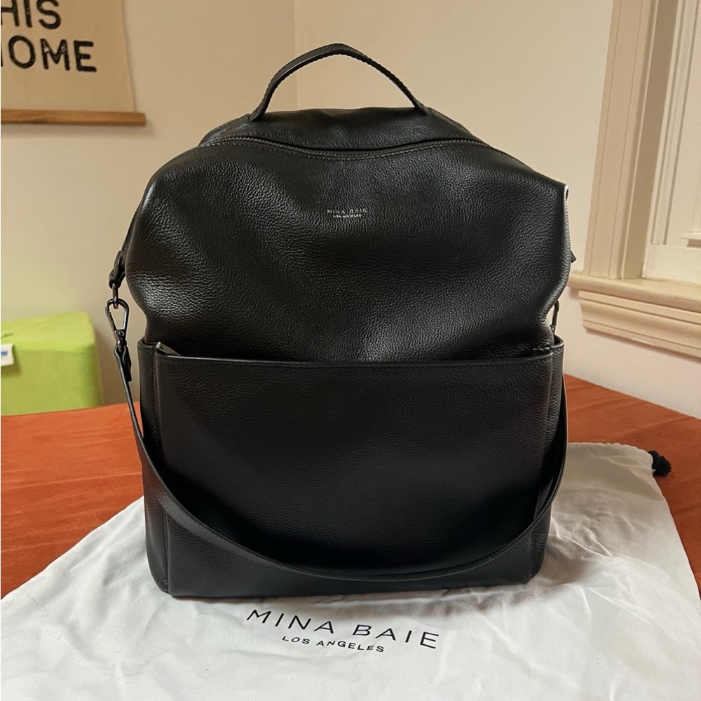 Mina Baie Leather Midi Stevie Diaper Bag Backpack